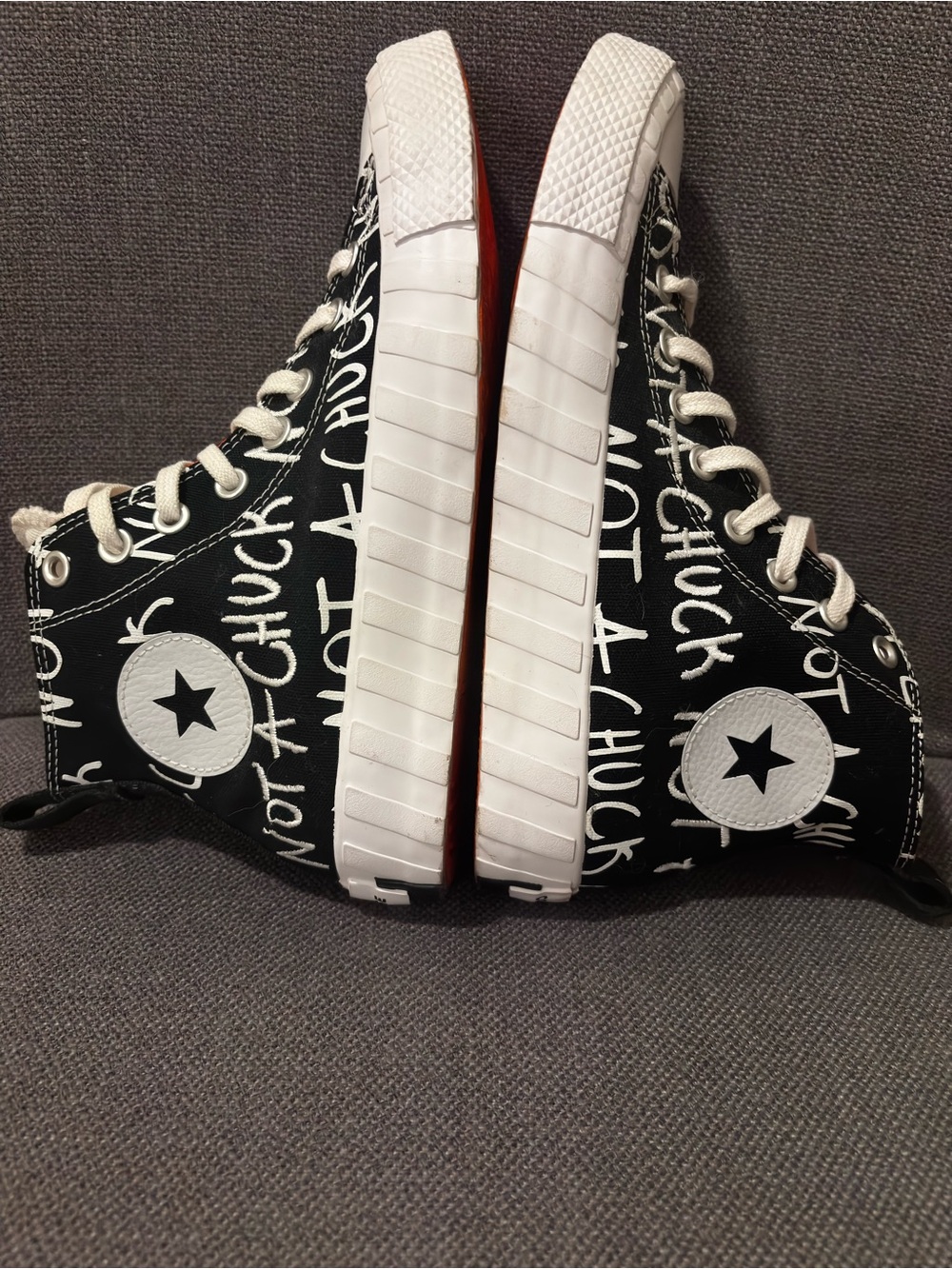 Converse Black & White 'Not A Chuck' High-Top Sneakers with Orange Lining - Picture 5 of 10